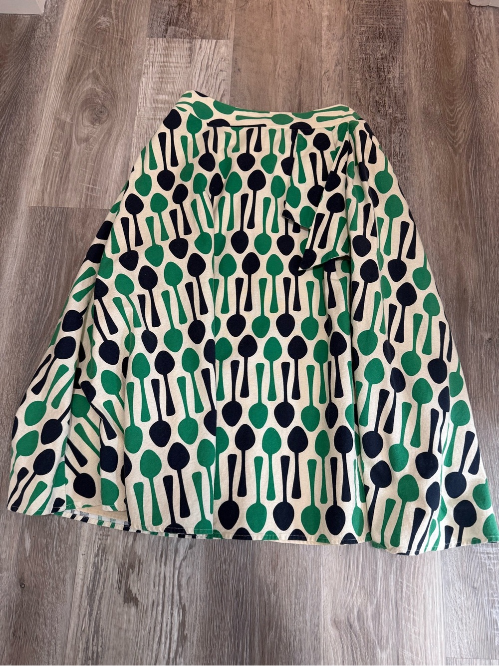 Anthropologie Cream Skirt with Green & Black Geometric Print